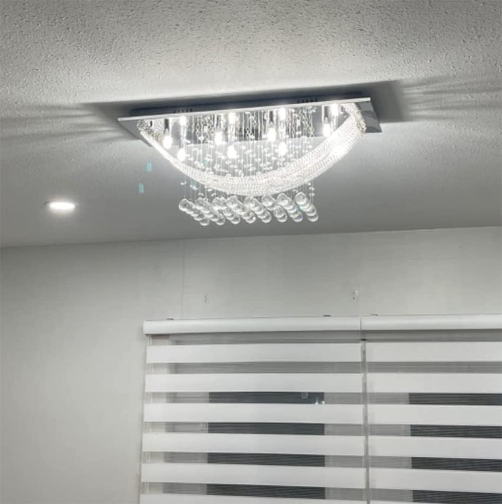 Maison Ornate Modern K9 Crystal Rectangular chandelier with LED lighting, chrome finish, and sparkling crystal accents.