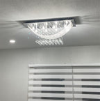 Maison Ornate Modern K9 Crystal Rectangular chandelier with LED lighting, chrome finish, and sparkling crystal accents.