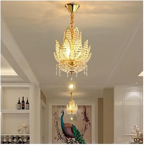Maison Ornate Gold Floral Crystal Chandelier with LED, leaf-inspired design, elegant and luxurious.