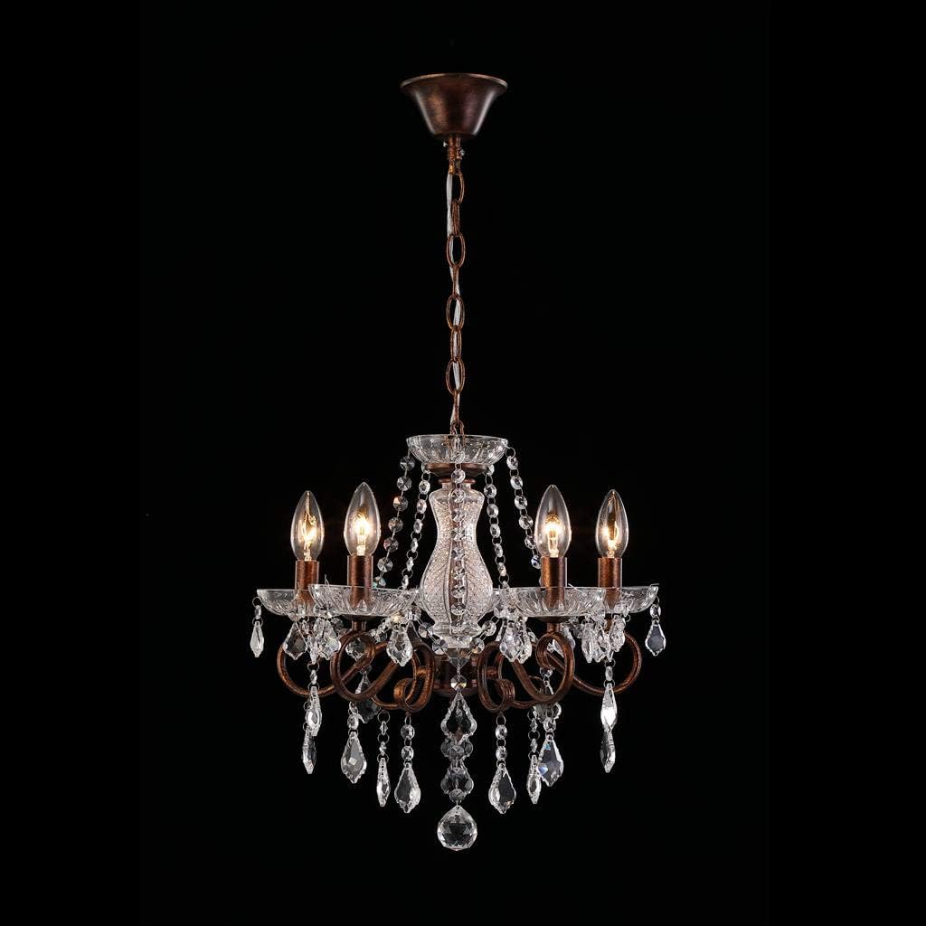 Maison Ornate Crystal Chandelier with 5 candle-style bulbs, bronze arms, and crystal droplets.
