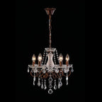 Maison Ornate Crystal Chandelier with 5 candle-style bulbs, bronze arms, and crystal droplets.