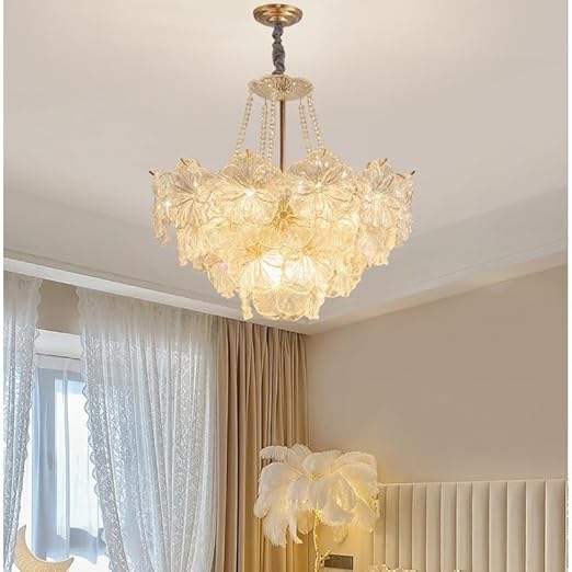 Maison Ornate Adjustable Golden Crystal Glass Flower Chandelier with intricate floral crystal details.