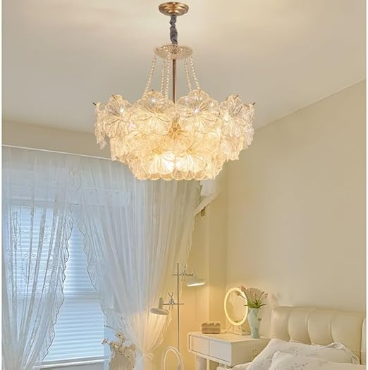 Maison Ornate Adjustable Golden Crystal Glass Flower Chandelier with intricate gold accents and delicate crystal detailing.