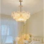 Maison Ornate Adjustable Golden Crystal Glass Flower Chandelier with intricate crystal blooms and luxurious gold finish.