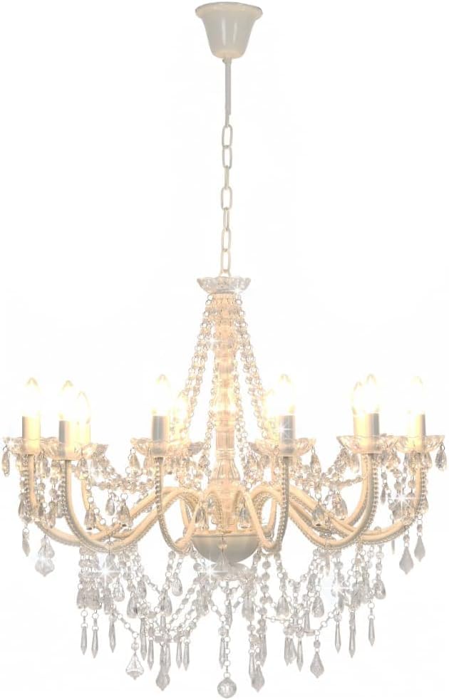 Maison Baroque Crystal Chandelier with 12 candle lights, ornate acrylic pearls, and metal frame.