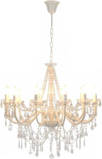 Maison Baroque Crystal Chandelier with 12 candle lights, ornate acrylic pearls, and metal frame.