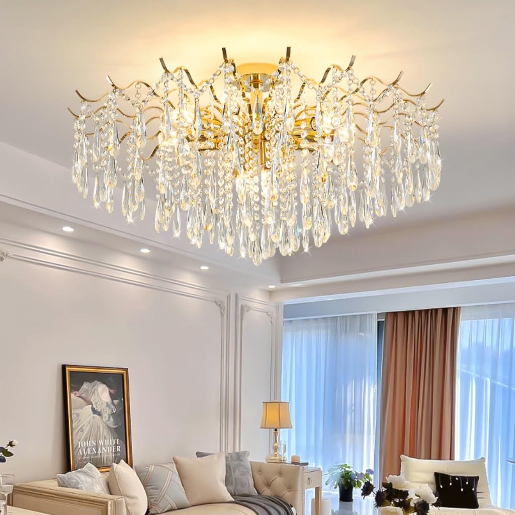 Chandelier Living Room Crystal Modern Hanging Lamp Elegant and Warm Indoor Lighting for Living Room, Dining Room, Bedroom, Hall, Adult Bedroom Hanging Light (80 cm)