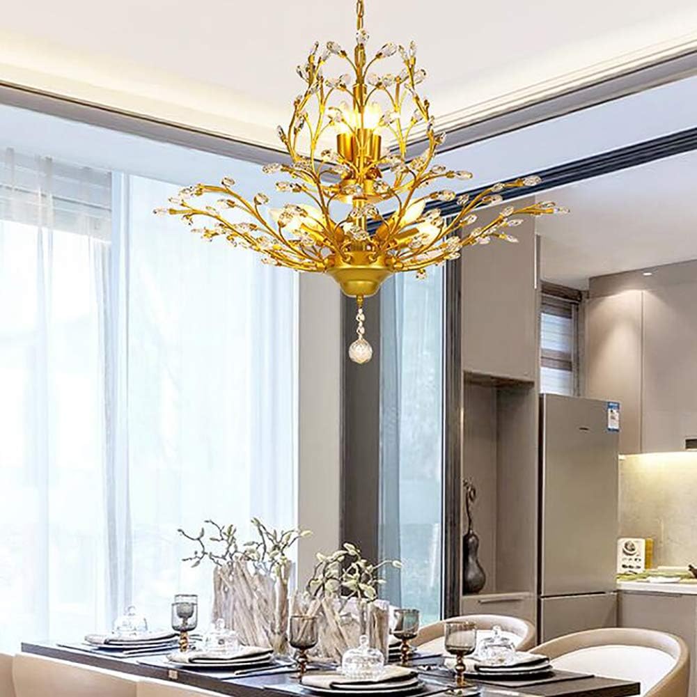Cristal Plafonnier Mid Century Industrial Vintage Branche D'arbre Lustre Réglable Chaîne De Fer Art Suspension Luminaire Pour Salon Salle à Manger Golden 8 Lumières