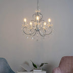 Maison Ornate silver Baroque chandelier with 5 E14 bulbs, elegant floral metalwork detailing.