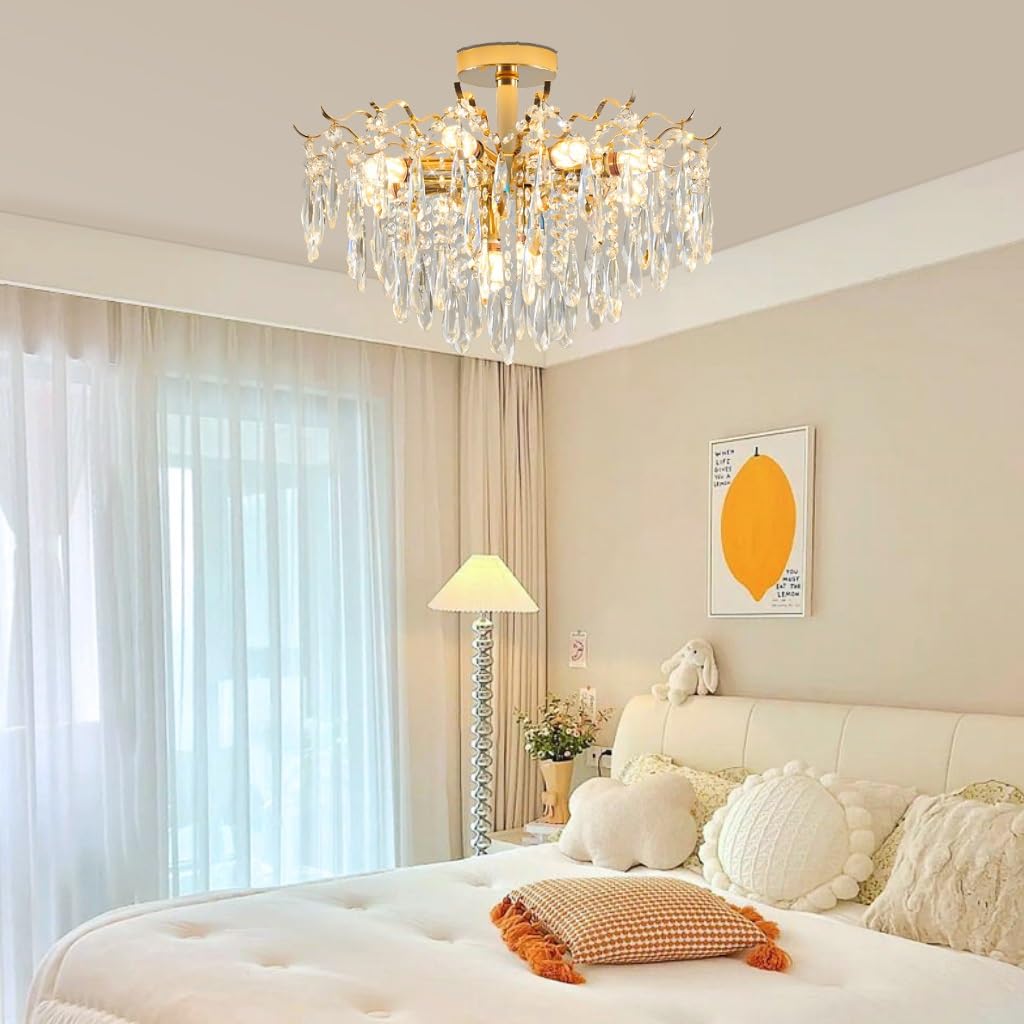 Chandelier Living Room Crystal Modern Hanging Lamp Elegant and Warm Indoor Lighting for Living Room, Dining Room, Bedroom, Hall, Adult Bedroom Hanging Light (80 cm)