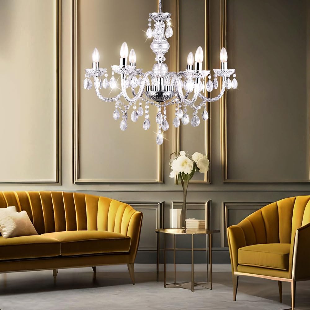 Maison Ornate Baroque Crystal Chandelier Clear PVC Lighting 6xE14, ornate gold crystal design.