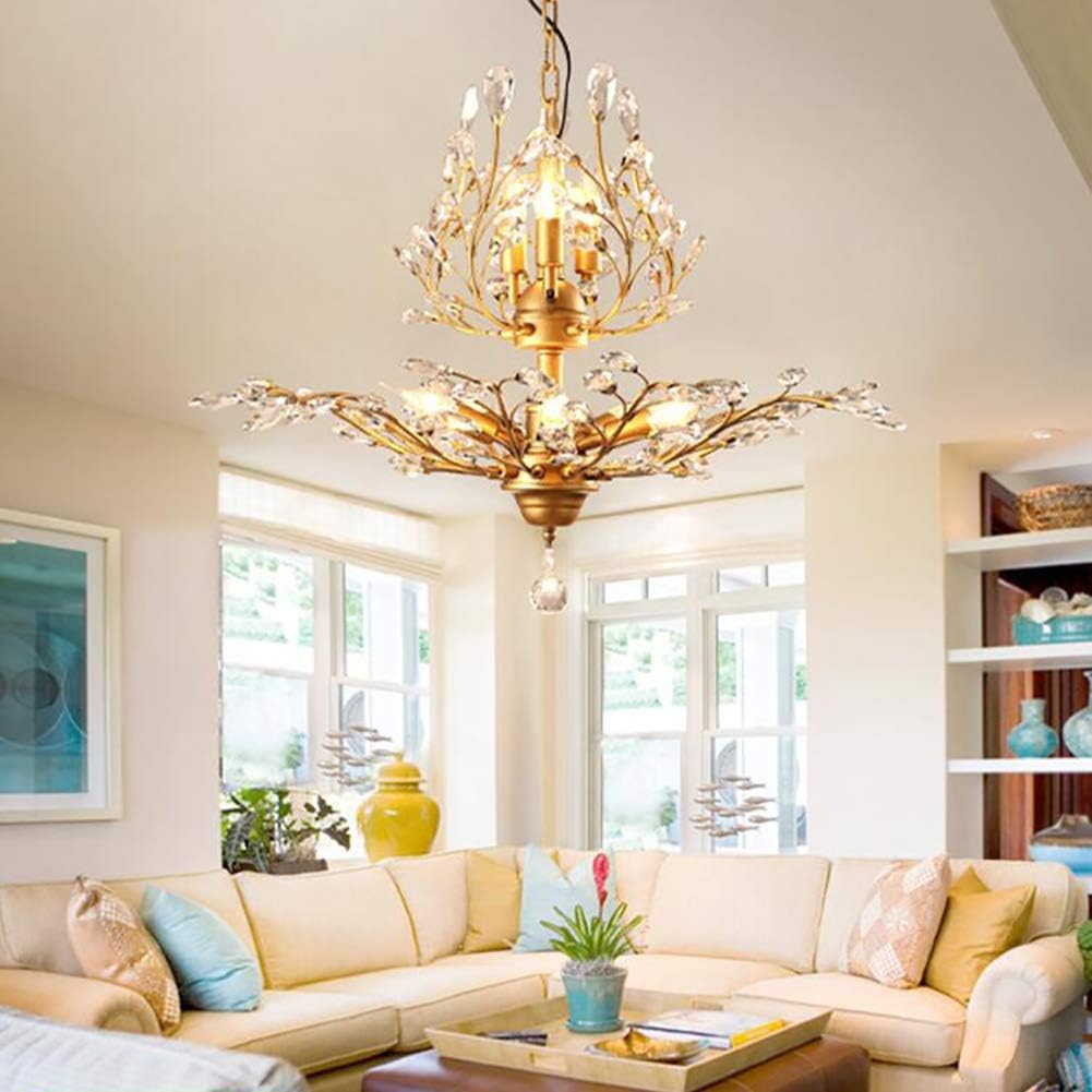 Cristal Plafonnier Mid Century Industrial Vintage Branche D'arbre Lustre Réglable Chaîne De Fer Art Suspension Luminaire Pour Salon Salle à Manger Golden 8 Lumières