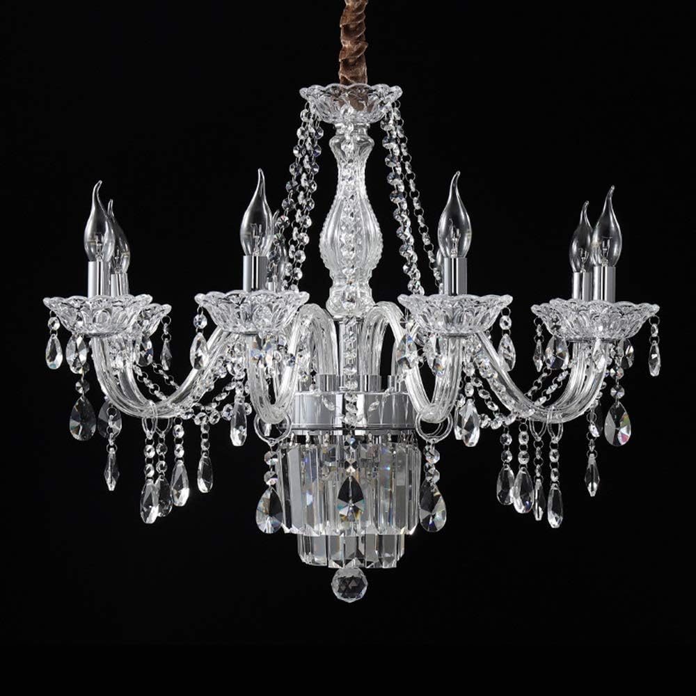 Maison Ornate European chandelier with five candle-style lights, crystal glass beads, and prisms.