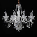 Maison Ornate European chandelier with five candle-style lights, crystal glass beads, and prisms.