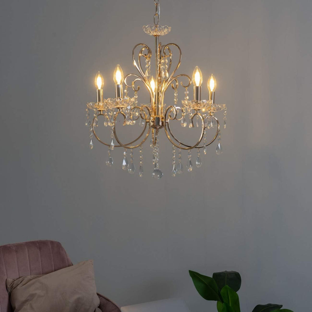 Maison Ornate Baroque Crystal Chandelier with gold tassels and metal arms, elegant ceiling lighting fixture.