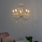 Maison Ornate Baroque Crystal Chandelier with gold tassels and metal arms, elegant ceiling lighting fixture.
