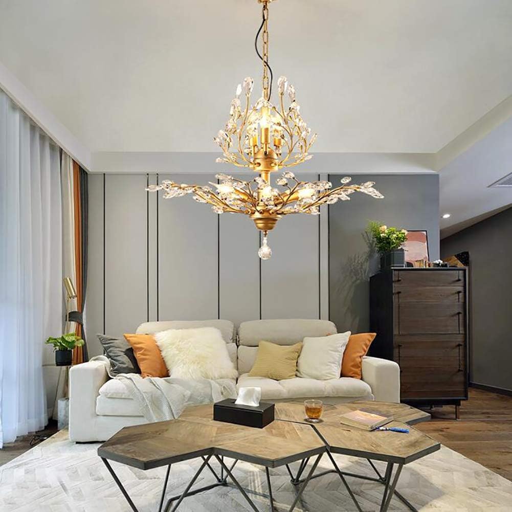 Cristal Plafonnier Mid Century Industrial Vintage Branche D'arbre Lustre Réglable Chaîne De Fer Art Suspension Luminaire Pour Salon Salle à Manger Golden 8 Lumières