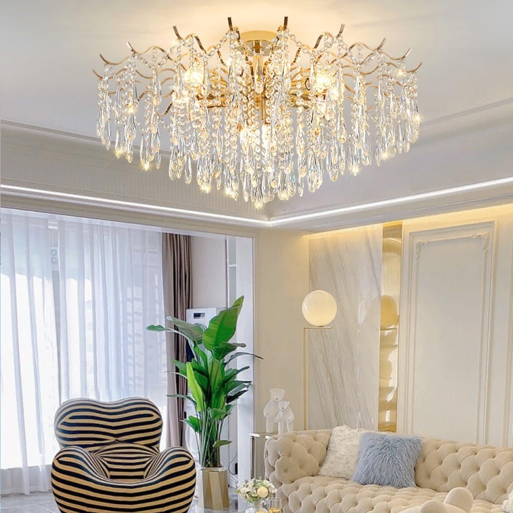 Chandelier Living Room Crystal Modern Hanging Lamp Elegant and Warm Indoor Lighting for Living Room, Dining Room, Bedroom, Hall, Adult Bedroom Hanging Light (80 cm)