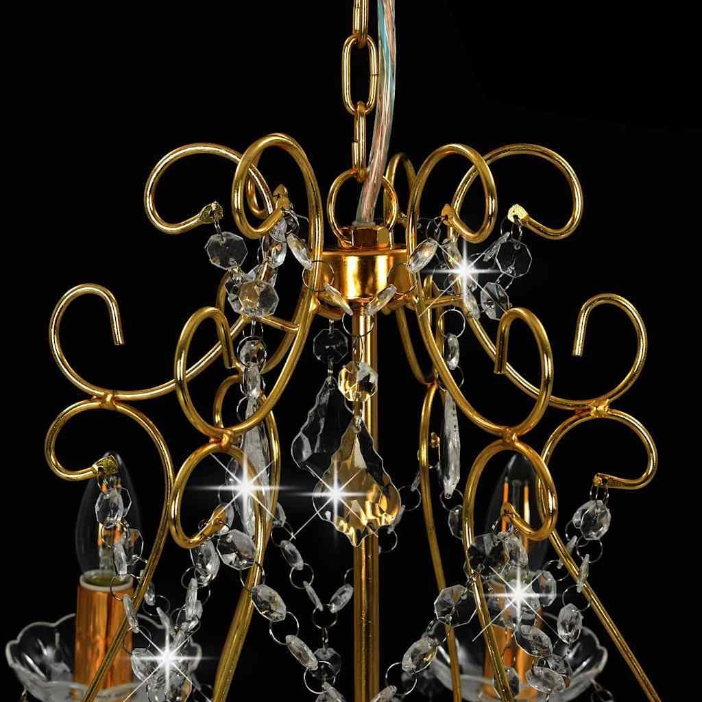 vidaXL Pendant Light, 6 Bulbs E14, 60 x 44 cm, Gold Metal Base with Acrylic Crystal Beads, Elegant Contemporary Lamp for Bedroom and Living Room