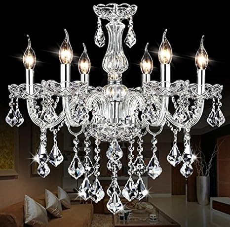Maison Ornate Modern Crystal Lustre chandelier with eight candle bulbs and K9 crystal maple leaves.