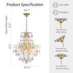 Modern gold 5-light crystal ball chandelier with adjustable hanging height, E12 base, and crystal accents.