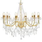 Ornate gold Baroque chandelier with ten candle lights and acrylic pearls for elegant luxury.