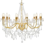 Maison Baroque chandelier with gold beads, 12 E14 bulbs, and sparkling hanging crystal accents.