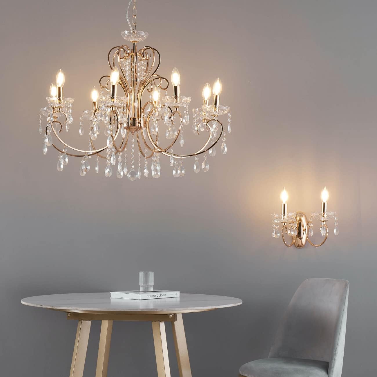 KOSILUM – Baroque Rose Gold Crystal Chandelier with 8 Arms – Pavia – Warm White Light for Living Room, Bedroom, Kitchen, Hallway – – E14 – IP20