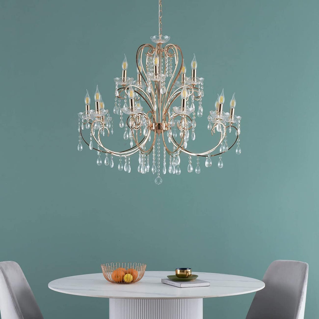 Maison Ornate Rose Gold Baroque Chandelier, 15 arms, intricate design, elegant statement lighting fixture.