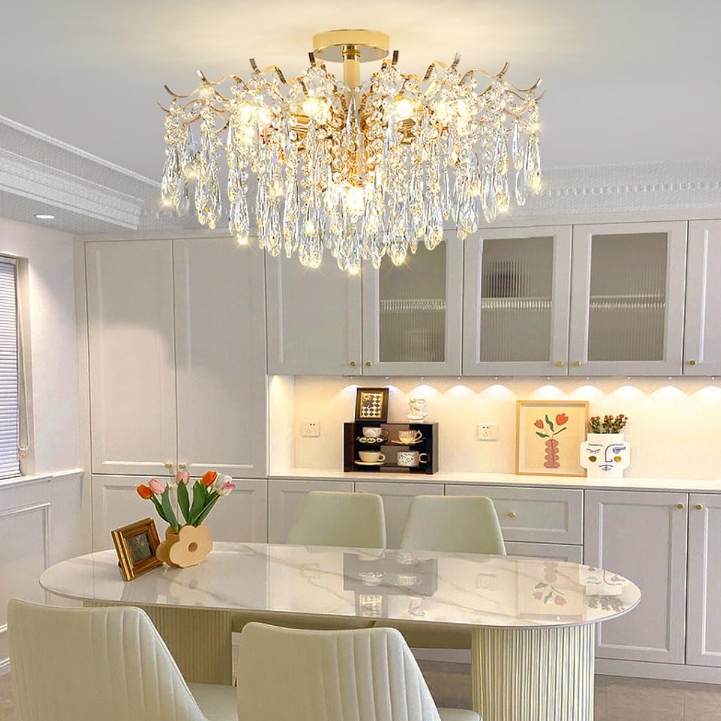 Chandelier Living Room Crystal Modern Hanging Lamp Elegant and Warm Indoor Lighting for Living Room, Dining Room, Bedroom, Hall, Adult Bedroom Hanging Light (80 cm)