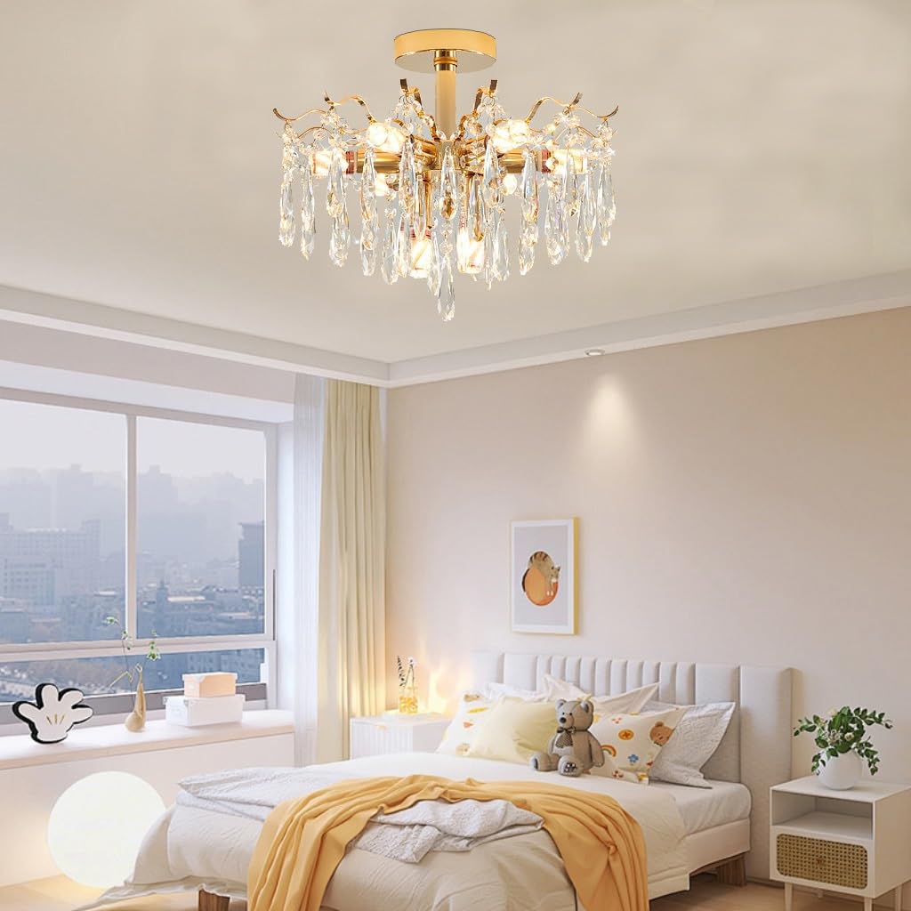 Chandelier Living Room Crystal Modern Hanging Lamp Elegant and Warm Indoor Lighting for Living Room, Dining Room, Bedroom, Hall, Adult Bedroom Hanging Light (80 cm)