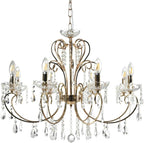 Maison Ornate Rose Gold Baroque Chandelier with 8 curved arms, E14 bulbs, and crystal droplets.