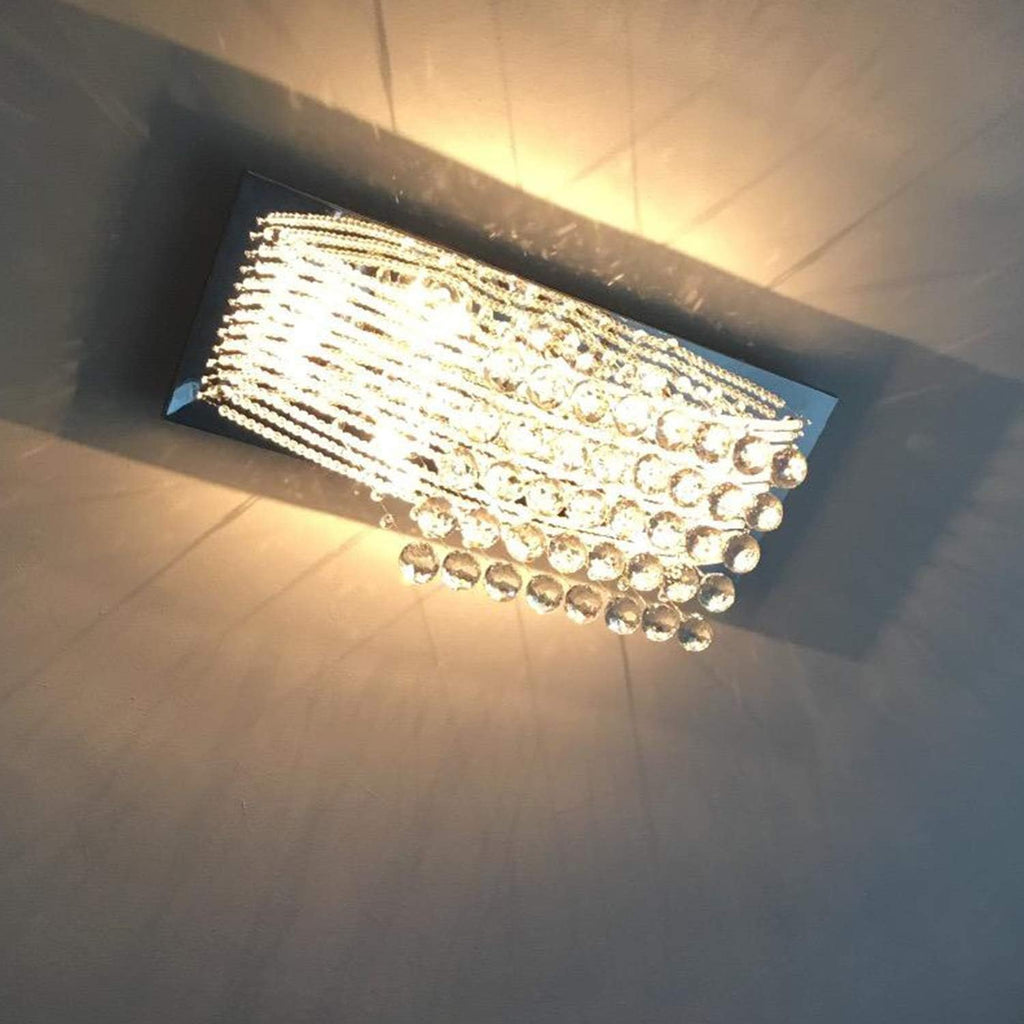 Maison Ornate Modern K9 Crystal Rectangular Ceiling Light with chrome finish and sparkling crystal rows.