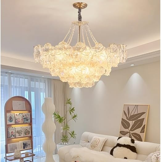 Maison Ornate Adjustable Golden Crystal Glass Flower Chandelier, elegant gold fixture with intricate crystal floral detailing.