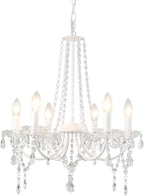 Maison Ornate Crystal Hallway Chandelier with modern metal frame, six candle bulbs, and crystal accents.