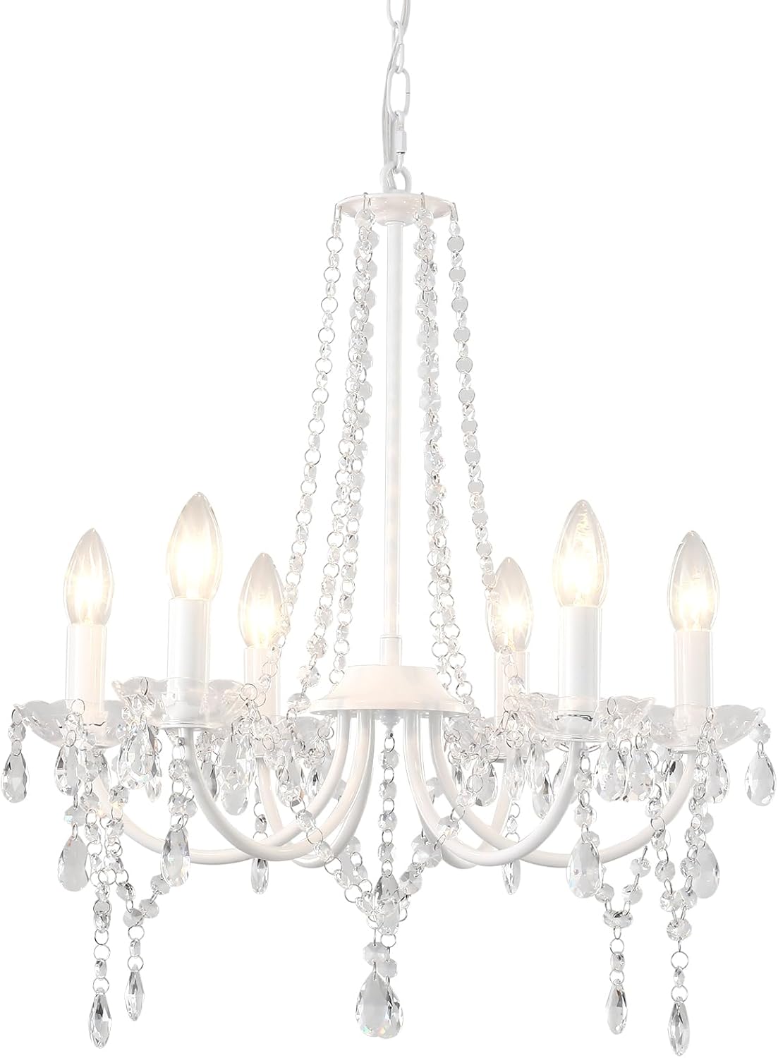 Maison Ornate Crystal Hallway Chandelier with modern metal frame, six candle bulbs, and crystal accents.
