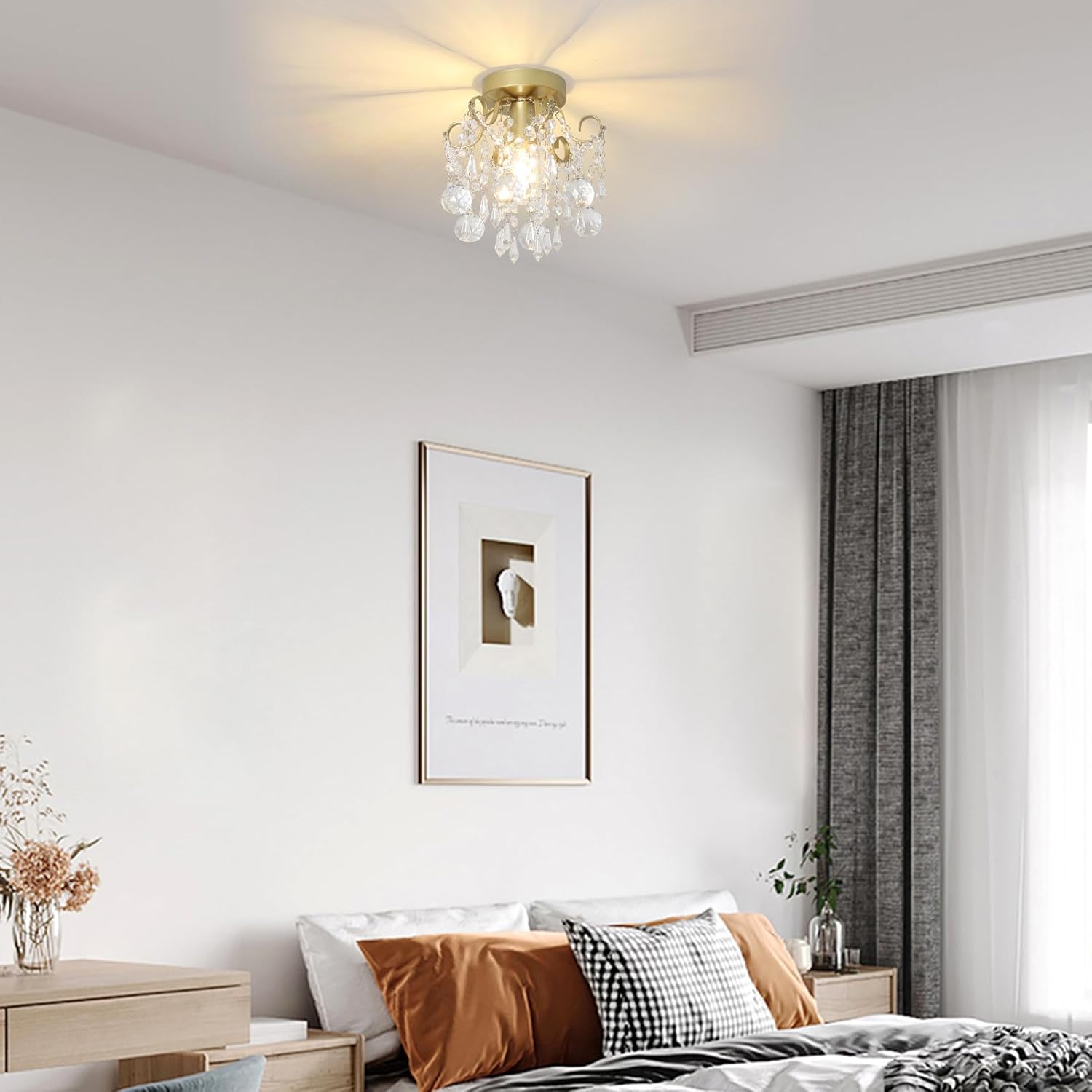 The Maison Ornate Modern Crystal Ball Chandelier, flush-mounted with sparkling crystal spheres, modern and elegant.