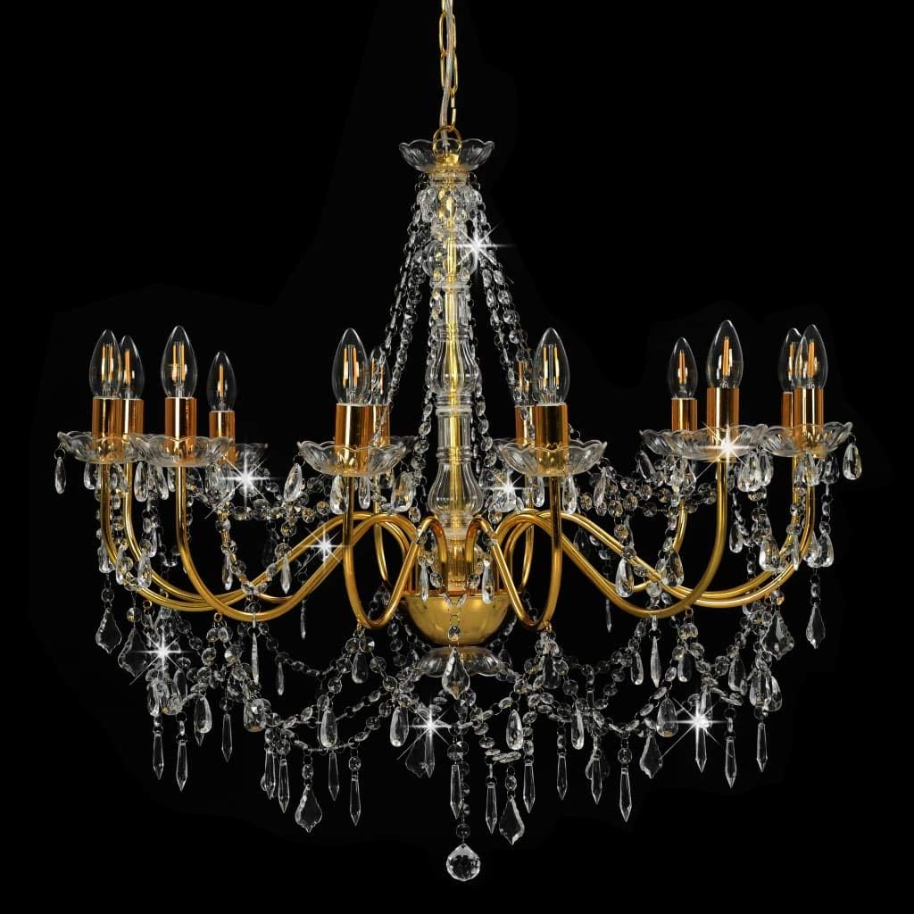 Maison Ornate Baroque Chandelier with 12 E14 bulbs, gold beads, and sparkling crystal prisms.