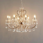 Maison Ornate Rose Gold Baroque Chandelier with 8 E14 bulbs, curved arms, and crystal droplets.