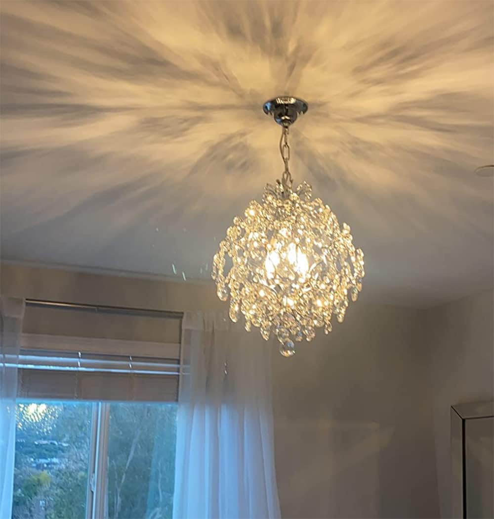 Maison Ornate Crystal Ball Chandelier with three drop shades, elegant lighting and sparkling crystal accents.