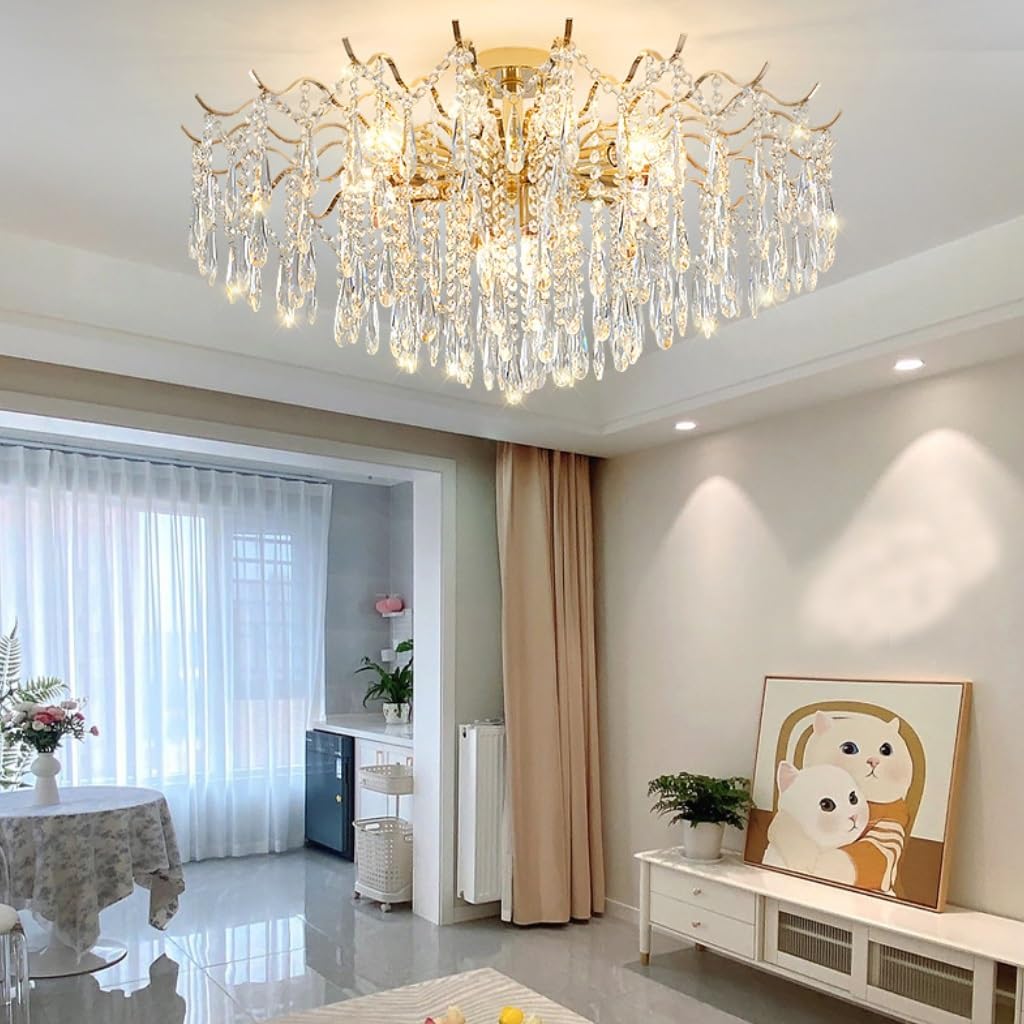 Chandelier Living Room Crystal Modern Hanging Lamp Elegant and Warm Indoor Lighting for Living Room, Dining Room, Bedroom, Hall, Adult Bedroom Hanging Light (80 cm)