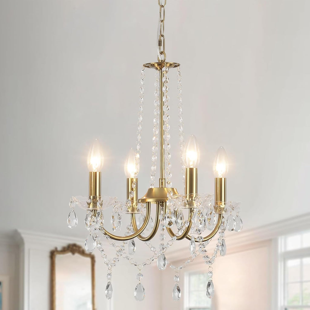 Maison Ornate Adjustable Vintage Crystal Chandelier with five candle lights and hanging crystals.