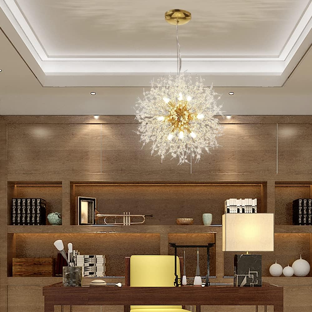Maison Ornate Modern Gold Dandelion Design Crystal Ball Chandelier with dazzling crystal accents.