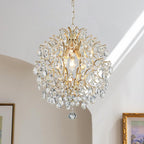 Maison Ornate Modern Crystal Hallway Chandelier features three lights, crystal drops, and ornate branches.