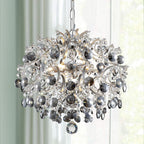 Close-up of Maison Ornate Modern Crystal Ball Raindrop chandelier with silver and sparkling crystal droplets.
