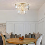 The Maison Ornate Modern Gold Crystal Bedroom Chandelier features LED lights and elegant crystal accents.