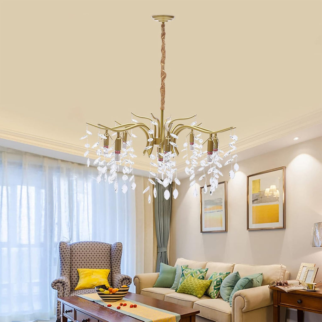 Maison Ornate Modern Gold Crystal Ceiling Light with 9 adjustable arms and contemporary design.