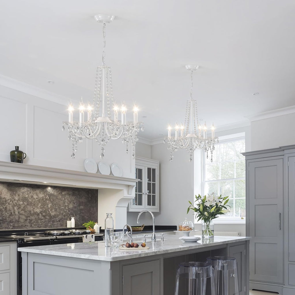 Two Maison Ornate Crystal Hallway Chandeliers with intricate detailing and sparkling crystal accents.