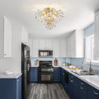 Maison Ornate Modern Gold 5-Light Crystal Ball Chandelier features gold finish and crystal globes.