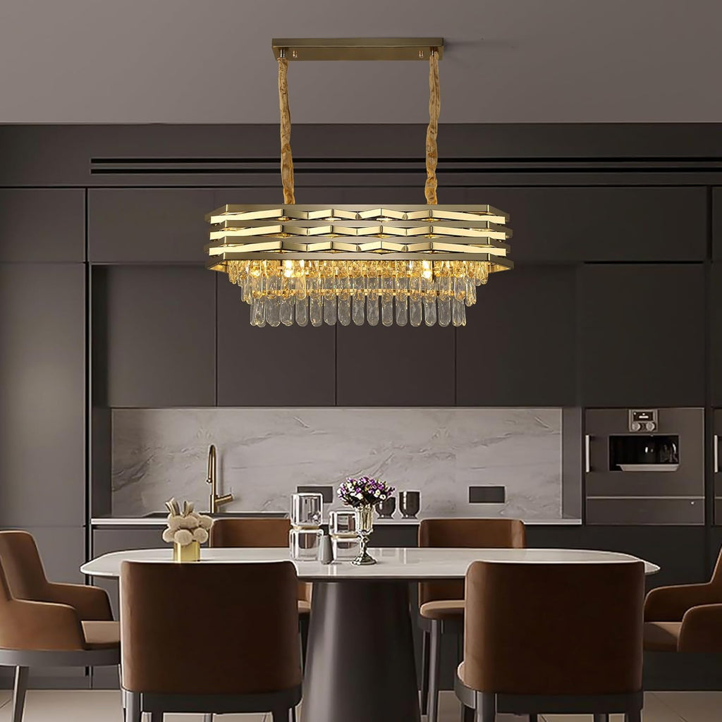 Maison Ornate Modern Oval Gold Crystal Stainless Steel Hallway Chandelier, elegant contemporary lighting centerpiece.